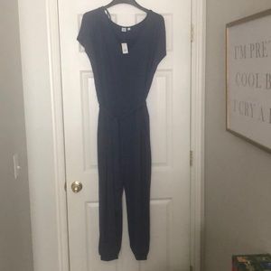Long blue short sleeved jumpsuit